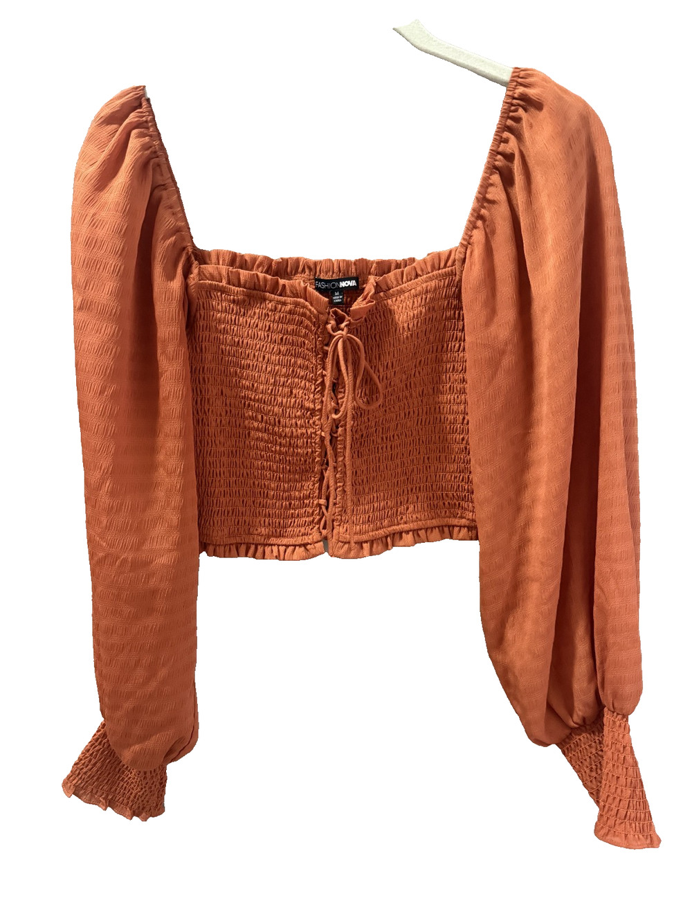 Bohemian Smocked Corset Ren Faire Blouse Size M Pumpkin Orange Festival Western